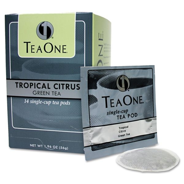 Tea One Tea Pods, Tropical Citrus Green, 14/Box