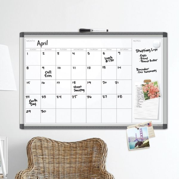U Brands Pinit Magnetic Dry Erase Calendar Board, 35 X 23 Inches, Silver Aluminum Frame