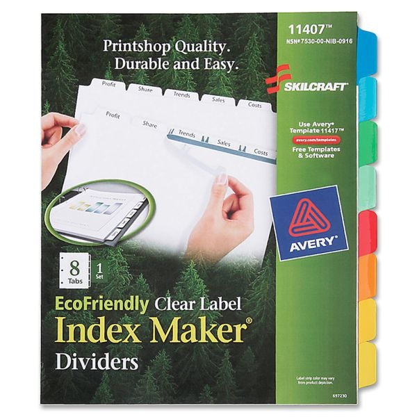 Skilcraft Index Maker Label Dividers, Clear, Set Of 8