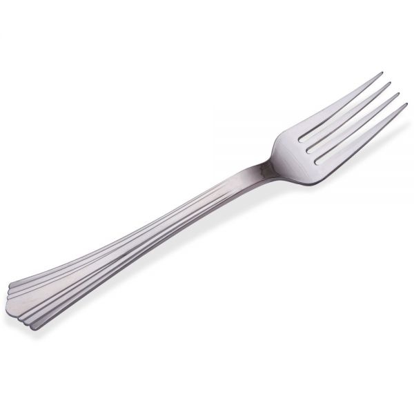 Wna Heavyweight Plastic Forks, Reflections Design, Silver, 600/Carton