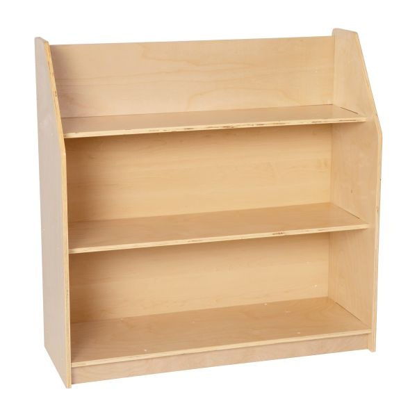 Hercules Natural Wooden 3 Shelf Book Display With Safe, Kid Friendly Curved Edges - Commercial Grade For Daycare, Classroom Or Playroom Storage