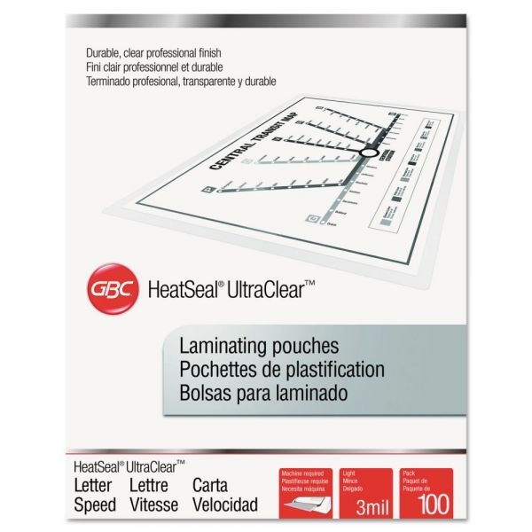 Gbc Ultraclear Thermal Laminating Pouches, 3 Mil, 9" X 11.5", Gloss Clear, 100/Box