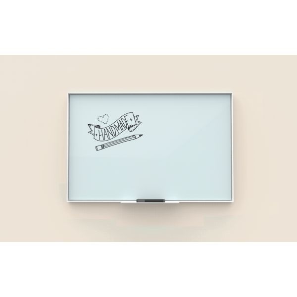 U Brands Glass Dry Erase Board, 35 X 23 Inches, White Frosted Surface, White Aluminum Frame