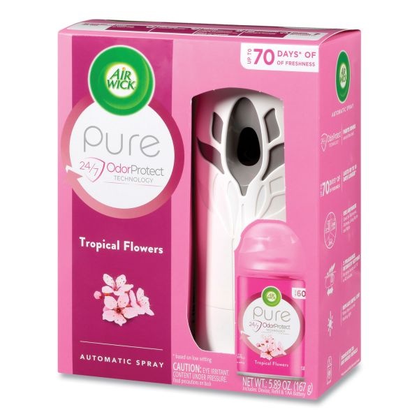 Air Wick Freshmatic Ultra Automatic Pure Starter Kit, 5.94 X 3.31 X 7.63, White, Tropical Flowers 4/Carton