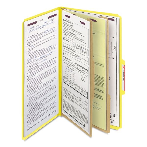 Smead Classification Folders, Pressboard With Safeshield Fasteners, 2 Dividers, 2" Expansion, Legal Size, 50% Recycled, Yellow, Box Of 10