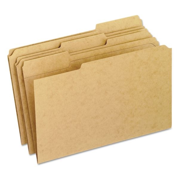 Pendaflex Dark Kraft File Folders With Double-Ply Top, 1/3-Cut Tabs: Assorted, Legal Size, 0.75" Expansion, Brown, 100/Box