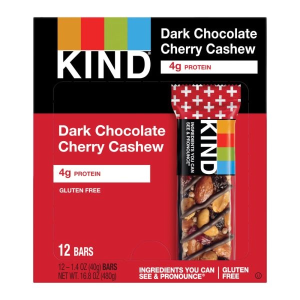 Kind Snack Bars, Dark Chocolate Cherry Cashew, 1.4 Oz, Box Of 12