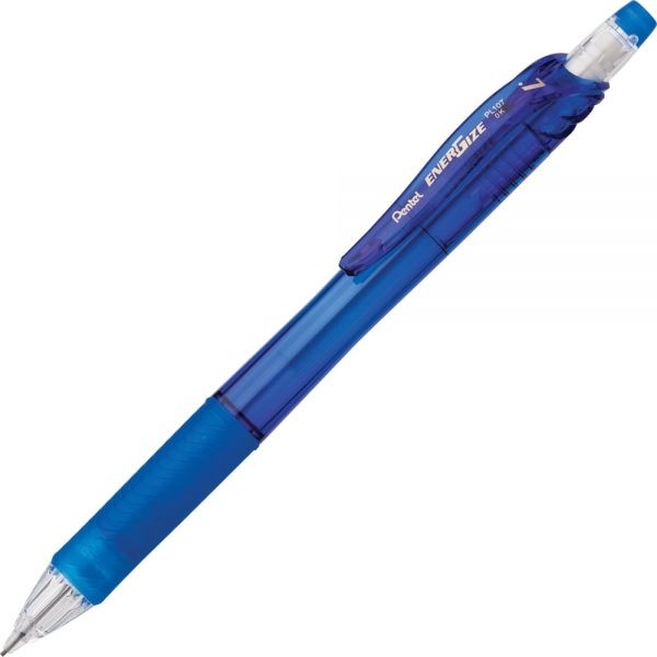 Pentel Energize-X Mechanical Pencils, Hb Lead, Medium Point, 0.7 Mm, Transparent Blue Barrel, Pack Of 12