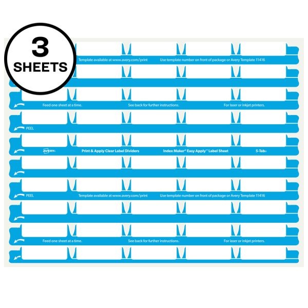 Avery 5 Tab Easy Print & Apply Clear Label Sheet Refills (11225)