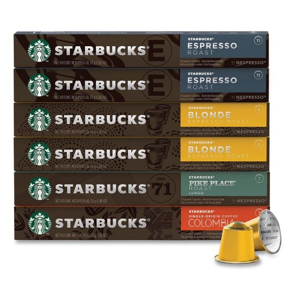 Starbucks By Nespresso Pods Variety Pack, Blonde Espresso/Colombia/Espresso/Pikes Place, 60 Pods/Pack