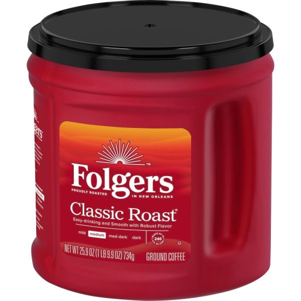 Folgers Canister Classic Roast Coffee Ground, Arabica, Medium Roast, 30.5 Per Canister
