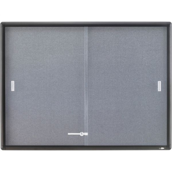 Quartet Enclosed Bulletin Board, Fabric/Cork/Glass, 48 X 36, Gray, Aluminum Frame