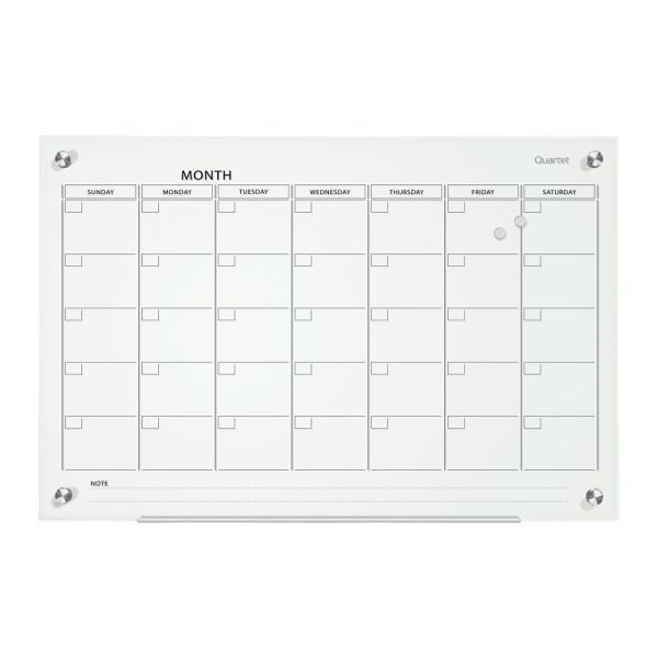 Quartet Infinity Unframed Magnetic Glass Calendar Whiteboard, 18" X 24", White