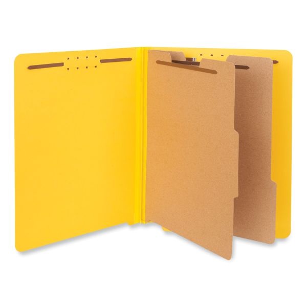 Universal Deluxe Six-Section Pressboard End Tab Classification Folders, 2 Dividers, 6 Fasteners, Letter Size, Yellow, 10/Box