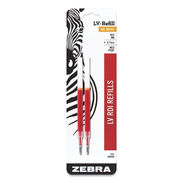 Zebra Jf/Lv Refill For Jimnie, Sarasa, Sarasa, Ecosarasa, Orbitz, Z-Grip, Z-Grip And Gr8 Gel Roller Ball Pens, Medium, Red, 2/Pack