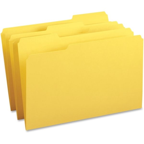 Business Source 1/3-Cut Tab Colored File Folders, Legal Size, Yellow, Box Of 100 Folders