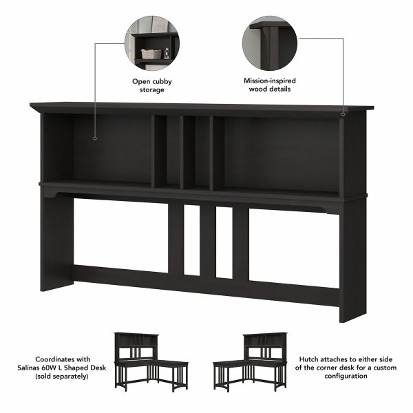 Bush Furniture Salinas 60W Hutch For L Shaped Desk In Vintage Black