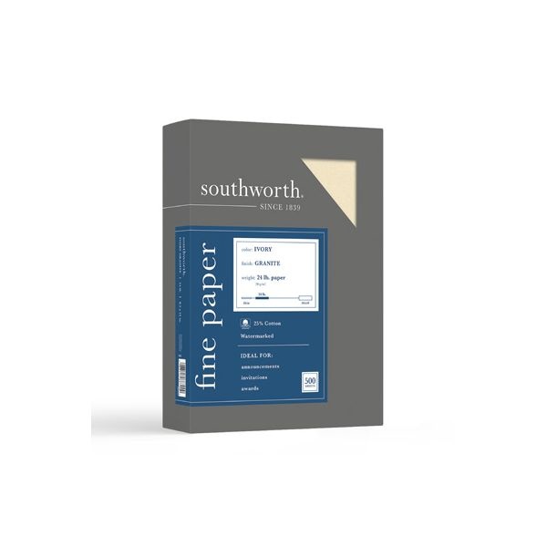 Southworth Granite Specialty Paper, 24 Lb Bond Weight, 8.5 X 11, Ivory, 500/Ream