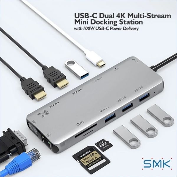Smk-Link Usb-C Dual 4K Multi-Stream Mini Docking Station