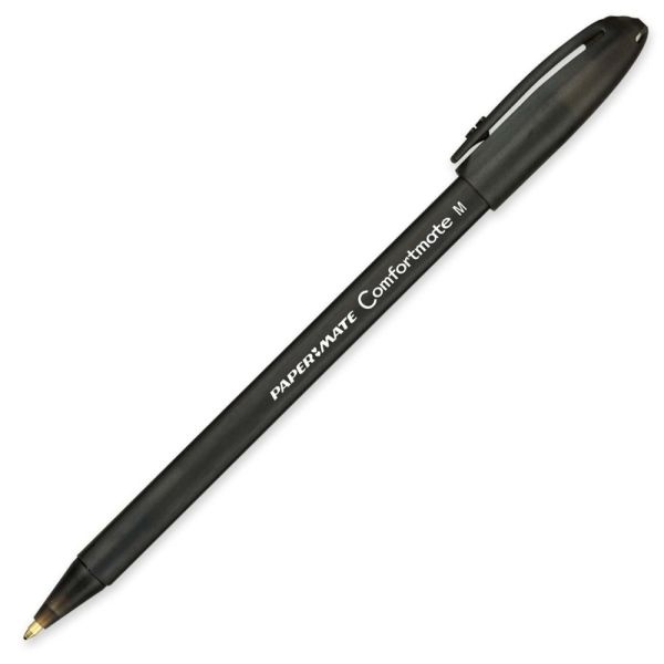 Paper Mate Comfortmate Ultra Ballpoint Stick Pens, Medium Point, 1.0 Mm, Black Barrel, Black Ink, Pack Of 12