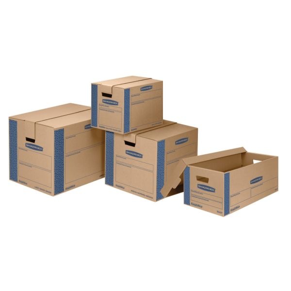 Bankers Box Smoothmove Prime Lift-Off Lid Moving Boxes, Small, 24" X 12" X 10", Kraft/Blue, Pack Of 8