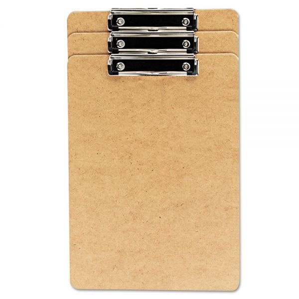Universal Hardboard Clipboard With Low-Profile Clip, 0.5" Clip Capacity, Holds 8.5 X 14 Sheets, Brown, 3/Pack