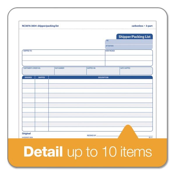 Tops Snap-Off Shipper/Packing List, Three-Part Carbonless, 8.5 X 7, 1/Page, 50 Forms