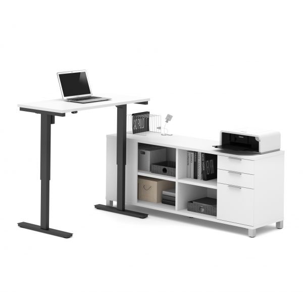 Bestar Pro-Linea L-Desk Including Electric Height Adjustable Table In White