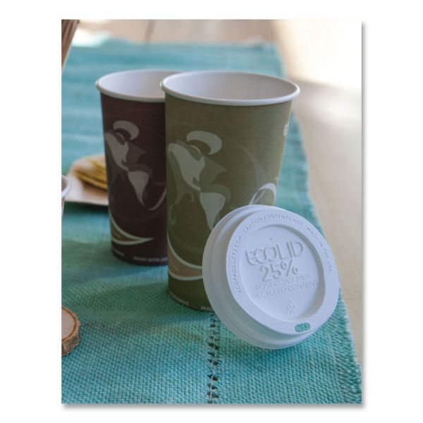 Eco-Products Ecolid 25% Recycled Content Hot Cup Lid, White, Fits 10 Oz To 20 Oz Cups, 100/Pack, 10 Packs/Carton