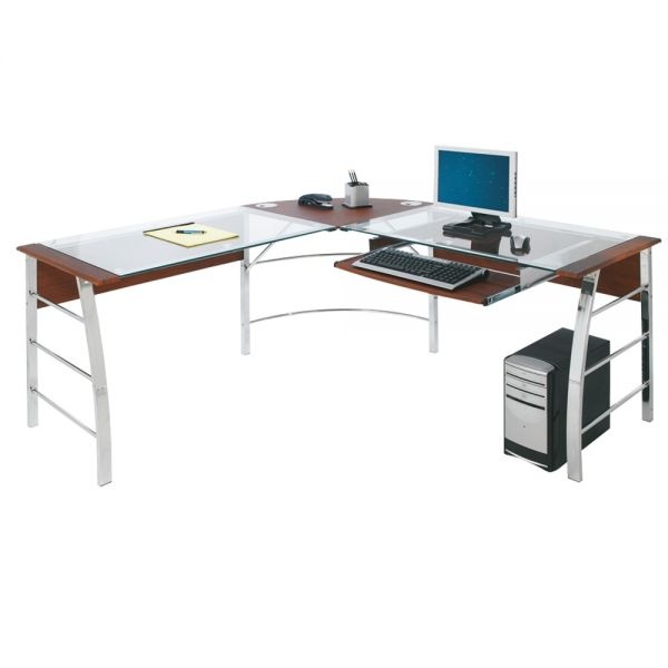 Mezza 62"W L-Shaped Corner Desk, Cherry/Chrome