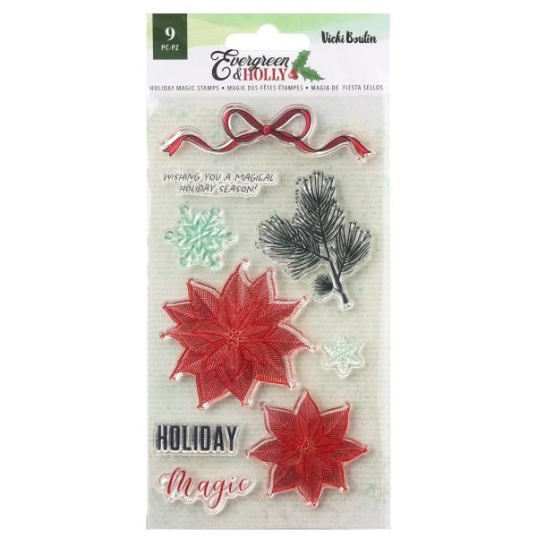 Vicki Boutin Evergreen & Holly Clear Stamps 12/Pkg