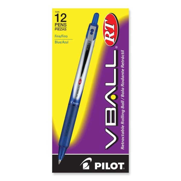 Pilot Vball Rt Liquid Ink Roller Ball Pen, Retractable, Fine 0.7 Mm, Blue Ink, Blue/White Barrel