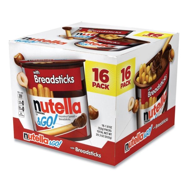 Nutella Hazelnut Spread And Breadsticks, 1.8 Oz Single-Serve Tub, 16/Pack