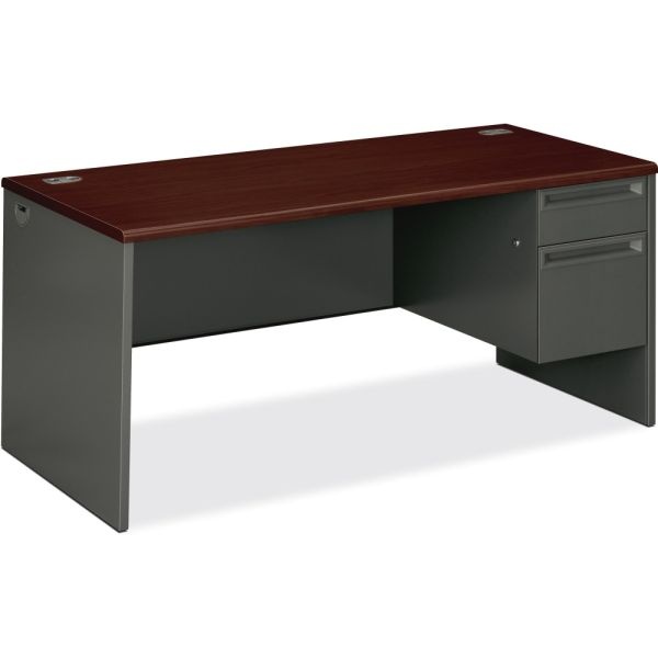 Hon 38000 66"W Right-Pedestal Computer Desk With Lock, Mahogany/Charcoal