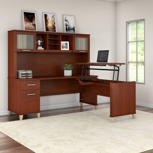 Bush Furniture Somerset 72w 3 Position Sit To Stand L Shaped Desk With Hutch In Hansen Cherry 4064