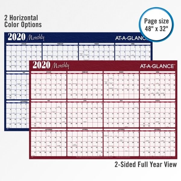 At-A-Glance Reversible Horizontal Erasable Wall Planner, 48 X 32, Assorted Sheet Colors, 12-Month (Jan To Dec): 2024