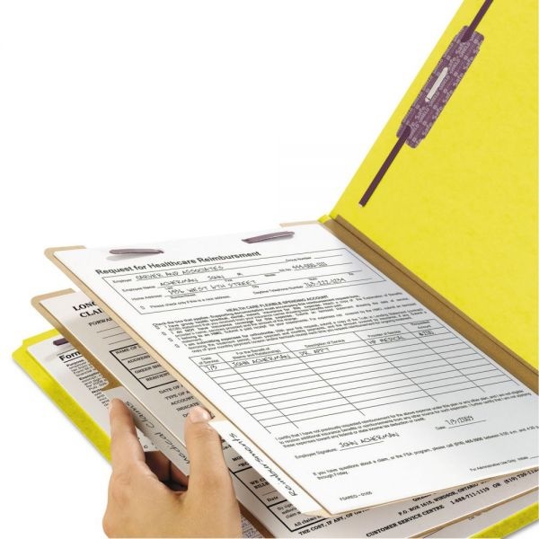 Smead Six-Section Pressboard Top Tab Classification Folders, Six Safeshield Fasteners, 2 Dividers, Legal Size, Yellow, 10/Box
