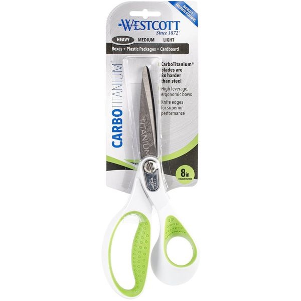 Westcott Straight Carbo Titanium Scissors, 8" L, Pointed Tip, Gray