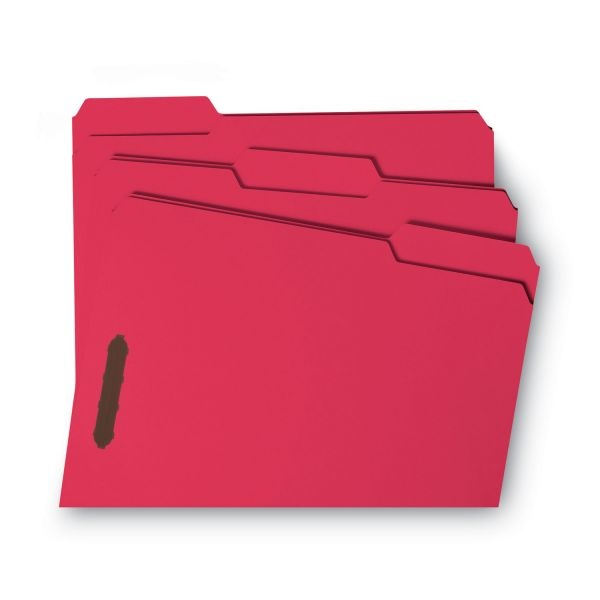 Smead Watershed Cutless Reinforced Top Tab Fastener Folders, 0.75" Expansion, 2 Fasteners, Letter Size, Red Exterior, 50/Box