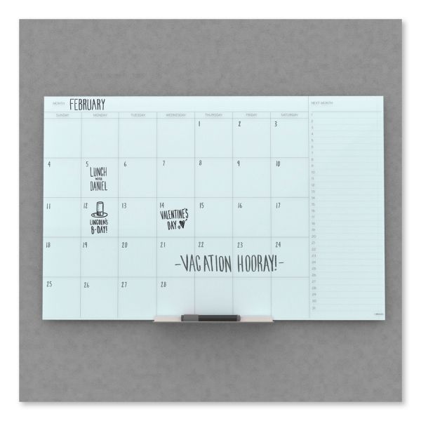 U Brands Floating Glass Dry Erase Undated One Month Calendar, 36 X 24, White