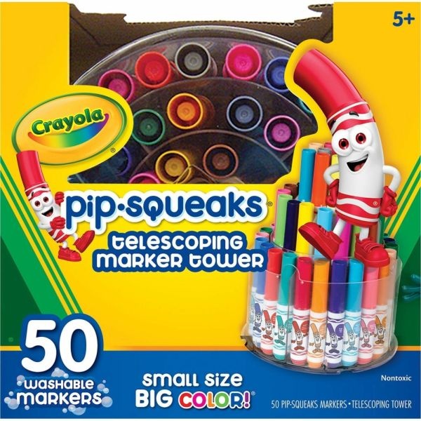 Crayola Pip-Squeaks Markers With Tower Storage Case, Assorted Colors, Pack Of 50