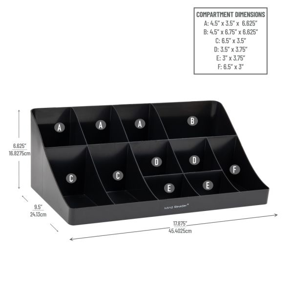 Mind Reader Anchor Collection 11 Compartment Coffee Condiment Organizer, 6 5/8"H X 6 1/2"W X 17 13/16"D, Black