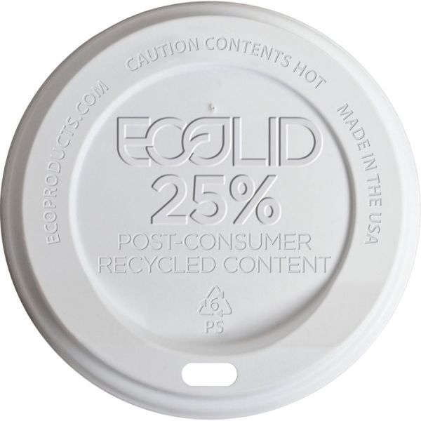 Eco-Products Ecolid 25% Recyycled Content Hot Cup Lid, White, Fits 10 Oz To 20 Oz Cups, 100/Pack, 10 Packs/Carton