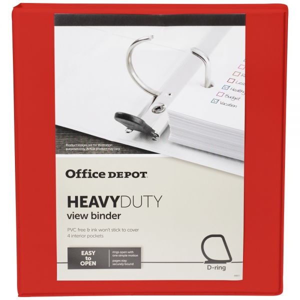 [In]Place Heavy-Duty View 3-Ring Binder, 1" D-Rings, Red