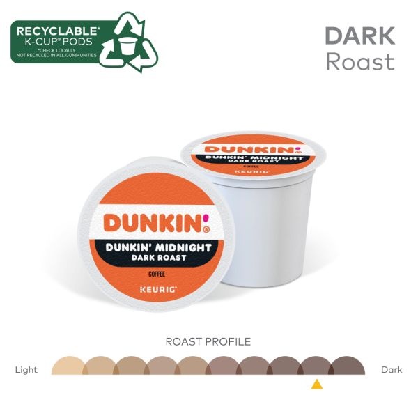 Dunkin' Donuts Single-Serve Coffee K-Cup Pods, Midnight, Carton Of 22