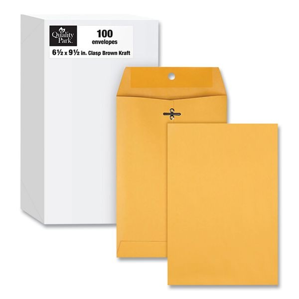 Quality Park Clasp Envelope Clasp (6 1/2" X 9 1/2"), 28 Lb,Gummed Kraft, Box Of 100