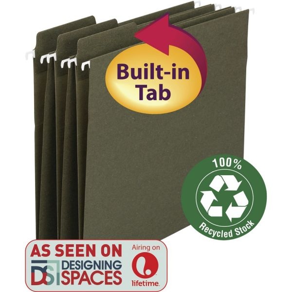 Smead Fastab Hanging Folders, Legal Size, 1/3-Cut Tabs, Standard Green, 20/Box