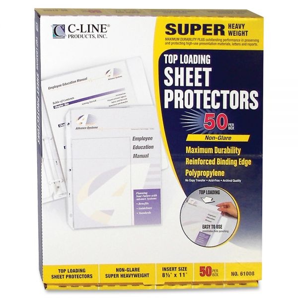 C-Line Polypropylene Top-Loading Sheet Protectors, 8 1/2" X 11", Super Heavyweight, Nonglare, Box Of 50