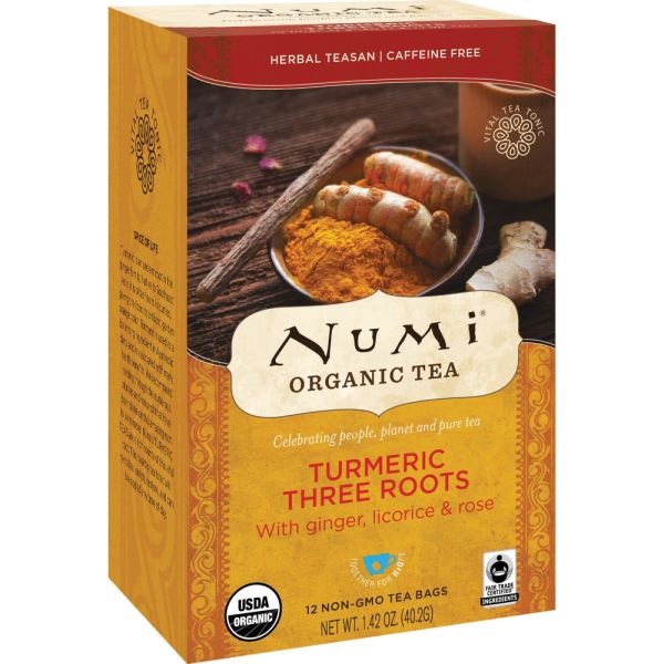 Numi Turmeric Organic Tea Licorice, Spicy Ginger, Turmeric, 1.4 Oz, Carton Of 12