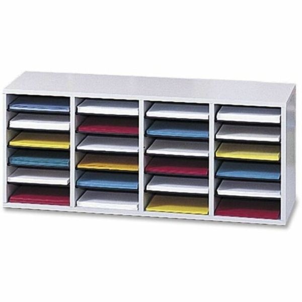Safco Adjustable Wood Literature Organizer, 16 3/8"H X 39 3/8"W X 11 3/4"D, 24 Compartments, Gray